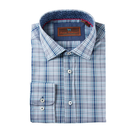 Woven Spread Collar Shirt // Blue + Aqua + Gray Plaid (S)