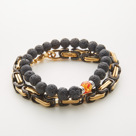 2-Bracelet Mix // Black + Gold