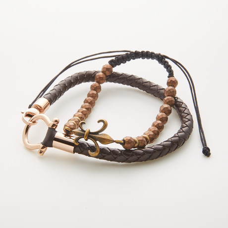 2-Bracelet Mix Set // Brown + Gold