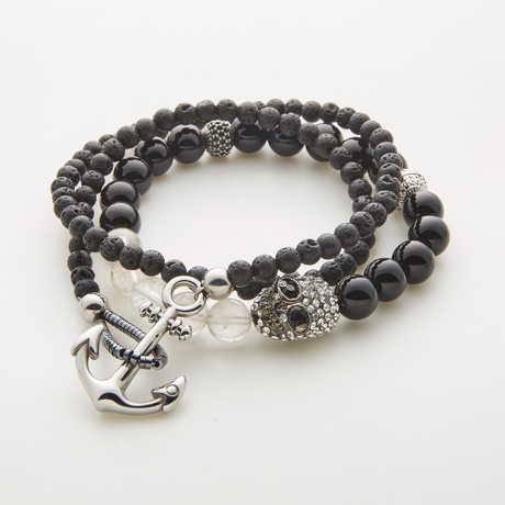 2-Bracelet Mix Set // Black + Silver 2