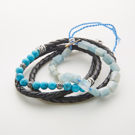 2-Bracelets Mix Set // Aqua + Black