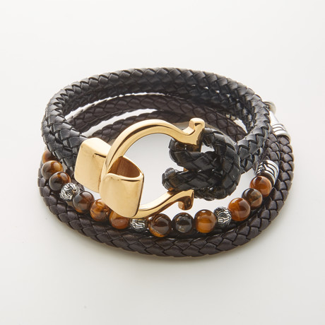 2-Bracelet Mix Set // Gold + Black + Brown