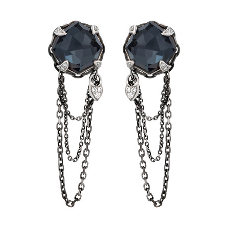 Stephen Webster 18k White Gold Rhodium Hematite Quartz + White Diamond Earrings