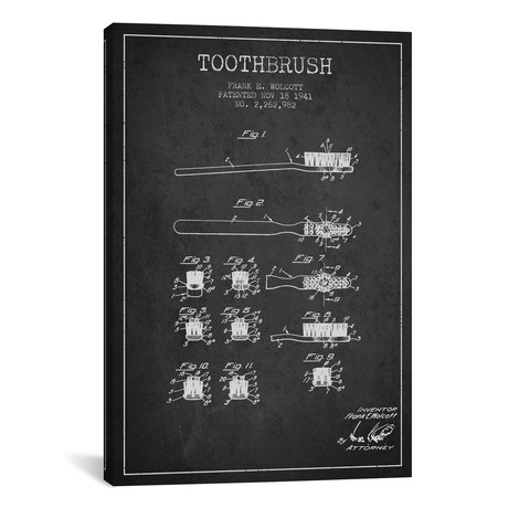 Toothbrush Charcoal Patent Blueprint // Aged Pixel (18"W x 26"H x 0.75"D)