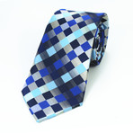 Checkered Gradient Silk Neck Tie // Blue + Black
