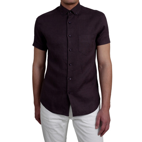 Puccini Short-Sleeve Button Down // Dark Purple (XS)