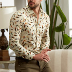 Patterned Slim Fit Shirt // Ecru (42)