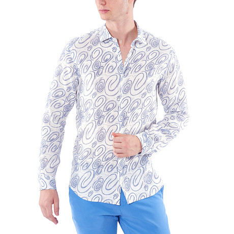 Patterned Slim Fit Shirt // Dark Blue (36)