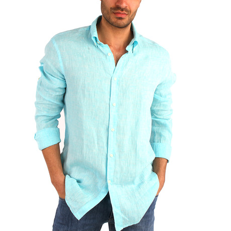 Patterned Slim Fit Shirt // Turquoise (36)