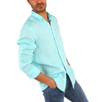 Patterned Slim Fit Shirt // Turquoise (42)