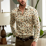 Patterned Slim Fit Shirt // Ecru (40)