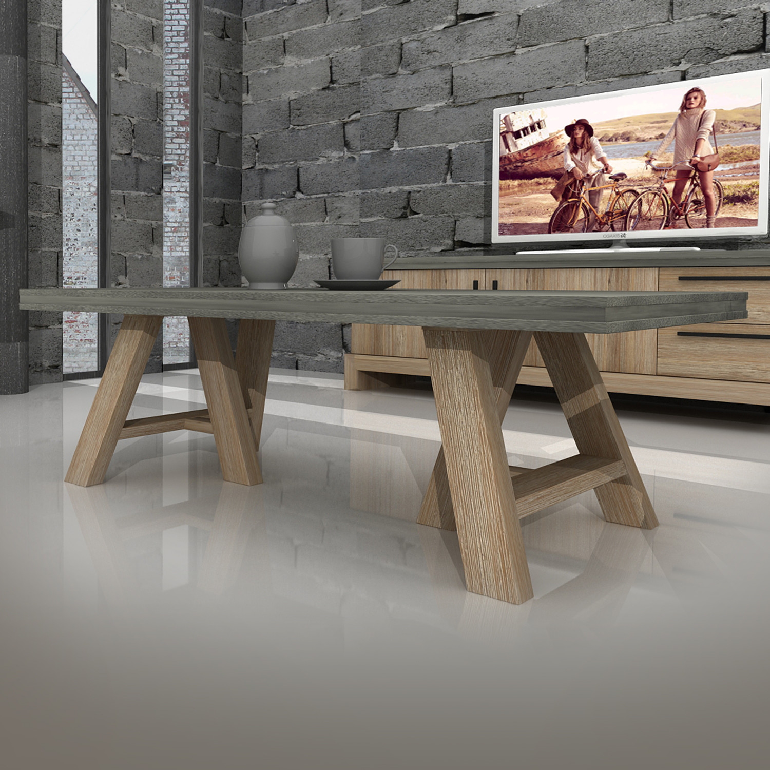 Modrest Civic Coffee Table // Concrete + Acacia - Vig Furniture - Touch