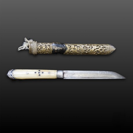 Tibetan Bone-Handled Knife with Scabbard // Tibet Ca. 19th Century // Ex - Ernst Haas