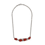 Estate 18k White Gold Diamond + Red Coral Necklace