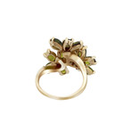 Estate 14k Yellow Gold Peridot + Diamond Flower Ring // Ring Size: 6.75