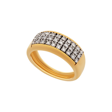 Estate 18k Yellow Gold 3 Row Diamond Ring // Ring Size: 7.75