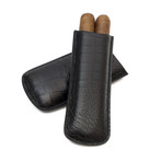 Tampa Fuego // Crocodile Embossed Genuine Leather // 2-Finger Cigar Case (Black)