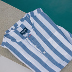 Tamariu // Indigo Blue + White Banker Stripes (Small (Skinny))