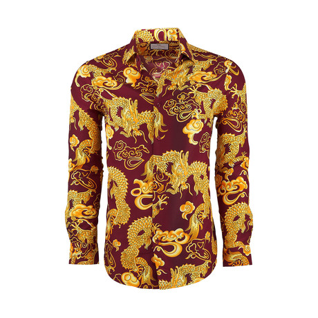 Ezra Casual Long-Sleeve Button-Down Shirt // Burgundy (S)