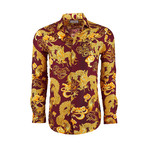 Ezra Casual Long-Sleeve Button-Down Shirt // Burgundy (2XL)