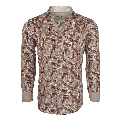 Aubrey Casual Long-Sleeve Button-Down Shirt // Brown (S)