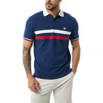 Two-Stripe Short Sleeve Polo // Navy (XS)
