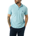 Collarless Short Sleeve Polo // Baby Blue (L)