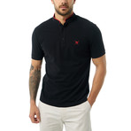 Collarless Short Sleeve Polo // Black (3XL)