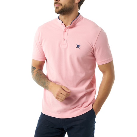 Collarless Short Sleeve Polo // Pink (S)