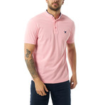 Collarless Short Sleeve Polo // Pink (L)
