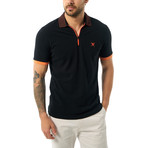 Stripe Collar Zip-Up Short Sleeve Polo // Black (XL)