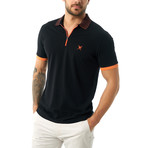 Stripe Collar Zip-Up Short Sleeve Polo // Black (S)