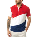 Diagonal Color Block Short Sleeve Polo // Red (L)
