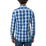 Plaid Pattern Button-Up Shirt // Sax + White (XL)