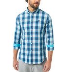 Plaid Pattern Button-Up Shirt // Turquoise + White (2XL)