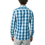 Plaid Pattern Button-Up Shirt // Turquoise + White (M)