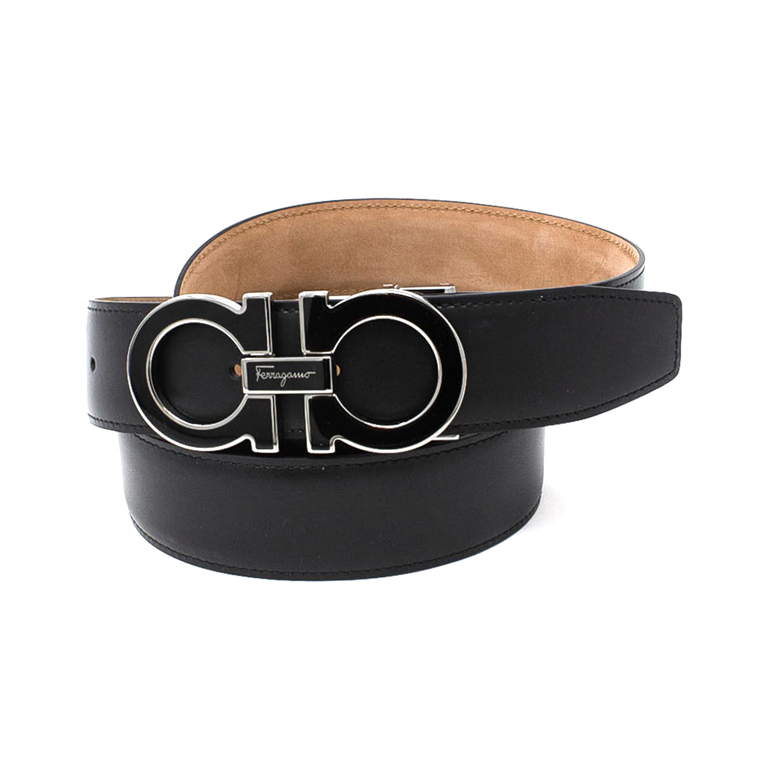 Salvatore Ferragamo // Outline Buckle Leather Belt // Black (85