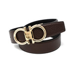 Salvatore Ferragamo // Golden Buckle Leather Belt // Black + Brown (85)