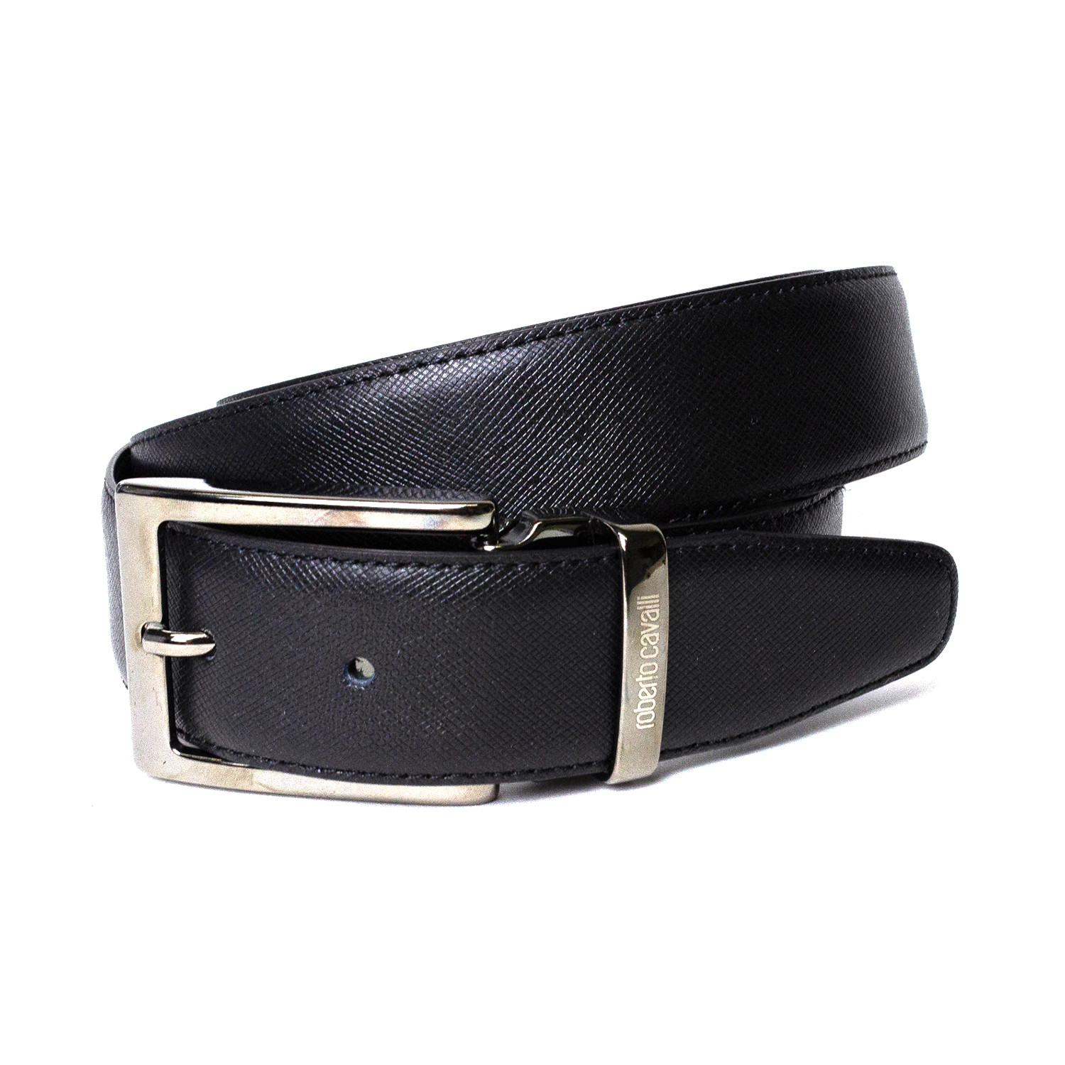 Roberto Cavalli // Textured Leather Belt // Black (85) - Designer Belts