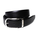 Roberto Cavalli // Rounded Buckle Leather Grain Belt // Black