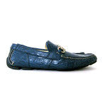 Salvatore Ferragamo // Parigi 3 Crocodile Horsebit Loafers // Blue (US: 8.5)