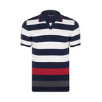 Horizontal Stripes Polo Shirt // Navy + Red + Grey (S)