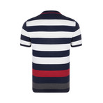 Horizontal Stripes Polo Shirt // Navy + Red + Grey (S)