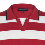 Russell Knitwear Polo Shirt // Red + Navy + Gray  (S)