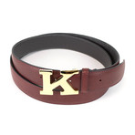 Kiton // Pebbled Leather Gold K Buckle Belt // Brown