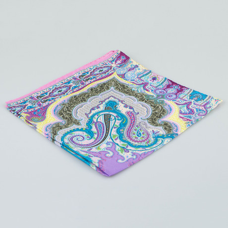 Etro // Paisley Pattern Silk Pocket Square // Purple Multicolor