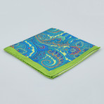 Battisti Napoli // Paisley Pattern Silk Pocket Square // Green + Blue