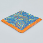 Battisti Napoli // Paisley Pattern Silk Pocket Square // Orange + Blue