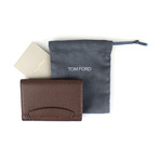 Pebbled Leather Envelope Card Holder Wallet // Brown
