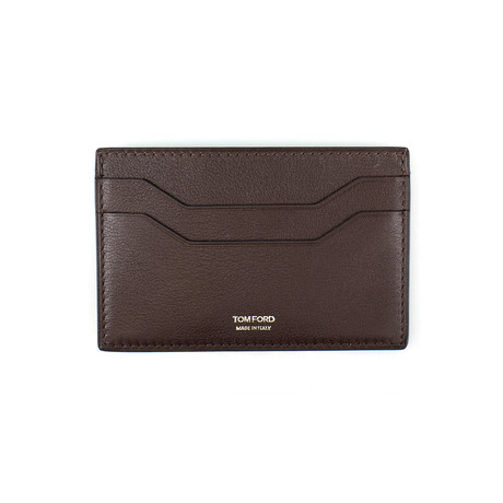 100% Small Grained Leather Card Holder Wallet // Brown - Tom Ford ...